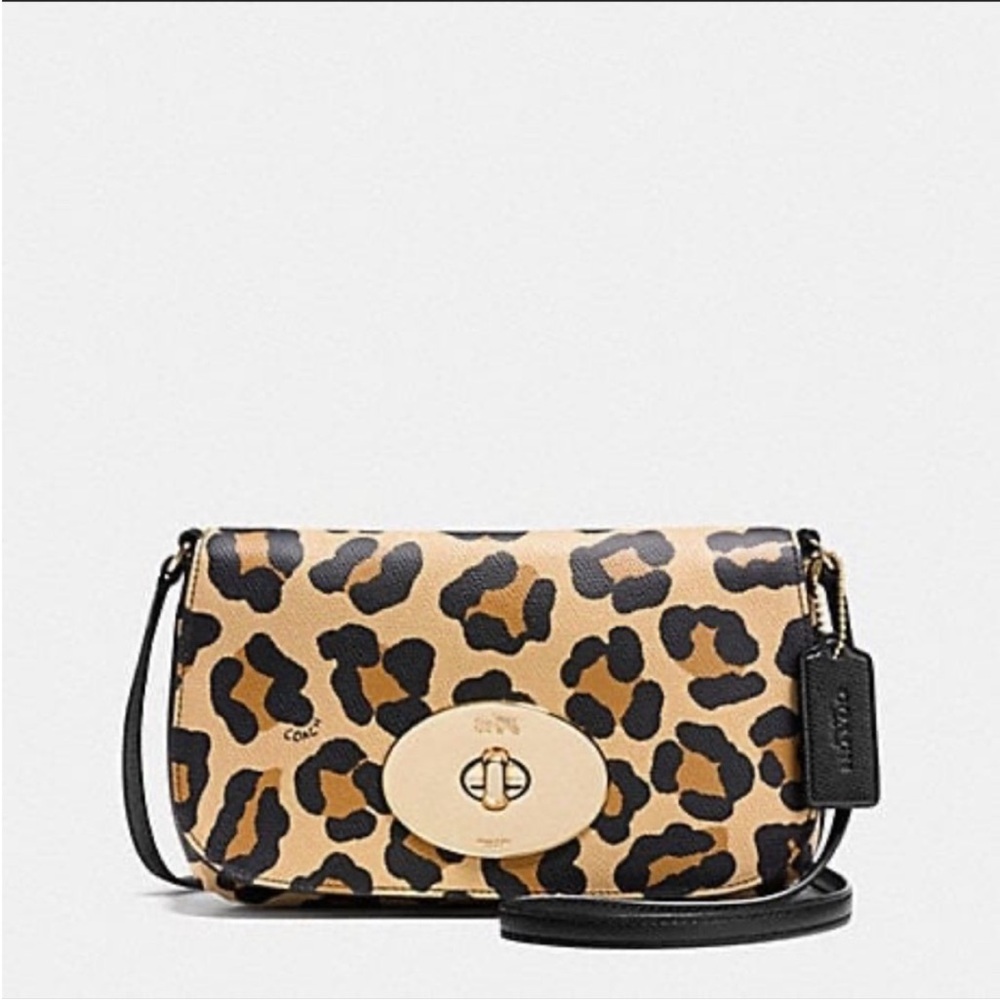 Coach Tan and Black Crossbody Bag with Leopard Print